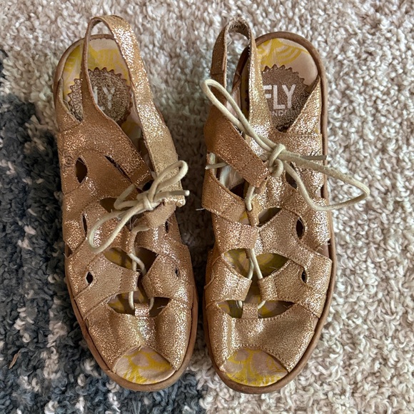 Fly London Metallic Gold Sandals 36 - Picture 1 of 6
